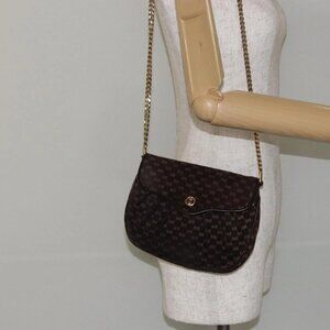 GUCCI Micro GG Canvas Chain Shoulder Bag Suede Brown Gold Auth BA6560
